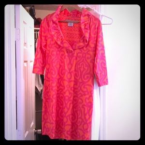 Gretchen Scott ruffle neck shift dress